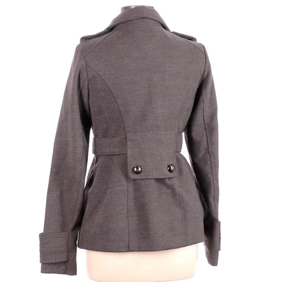 Hydraulic M grey faux wool double breasted lined banded waist & wrists pea coat - Picture 2 of 16